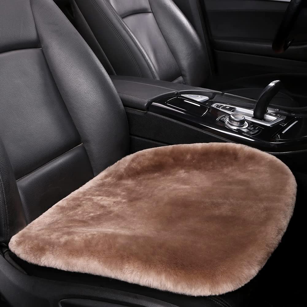 Unisex sheepskin car seat cover for warm, cozy auto interior. Non-slip design for comfort.