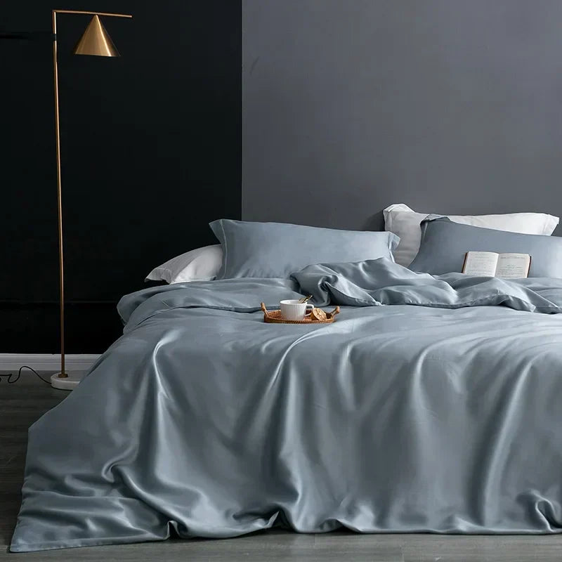 Soft, elegant silk duvet cover for a luxurious and comfortable bedroom.