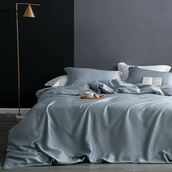 Soft, elegant silk duvet cover for a luxurious and comfortable bedroom.