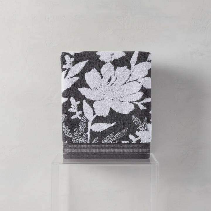 Soft, absorbent organic cotton bath towel from BlossomTowel set, featuring a beautiful floral design