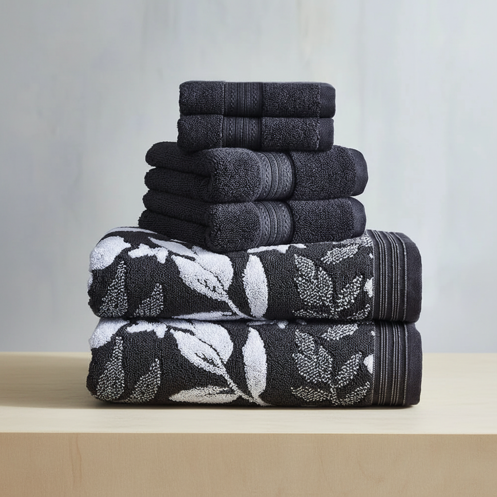 Close-up of a BlossomTowel organic cotton towel, showcasing the beautiful floral pattern and soft texture
