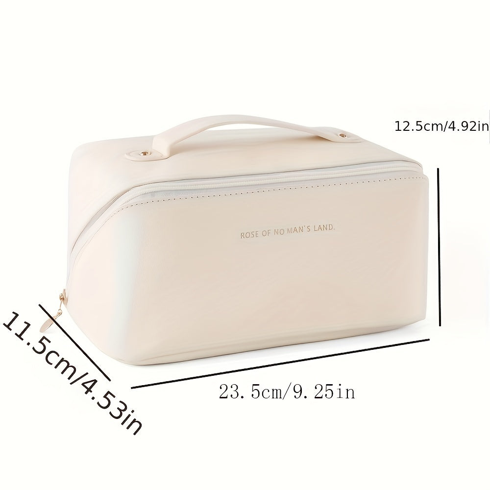 Women's high-quality PU leather travel makeup bag, designed for secure and organized beauty storage.