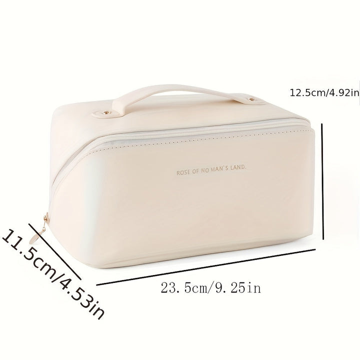 Women's high-quality PU leather travel makeup bag, designed for secure and organized beauty storage.