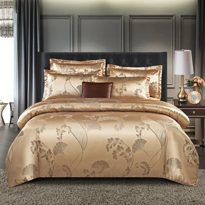 Luxury satin duvet cover set, bringing a silky feel to modern bedroom decor.