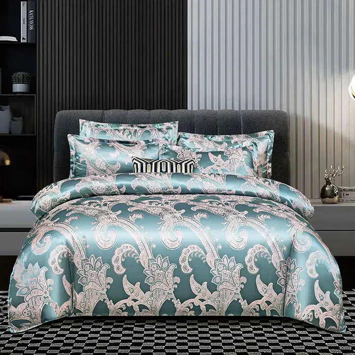 Modern luxury satin duvet set, ultimate comfort for a sophisticated bedroom.
