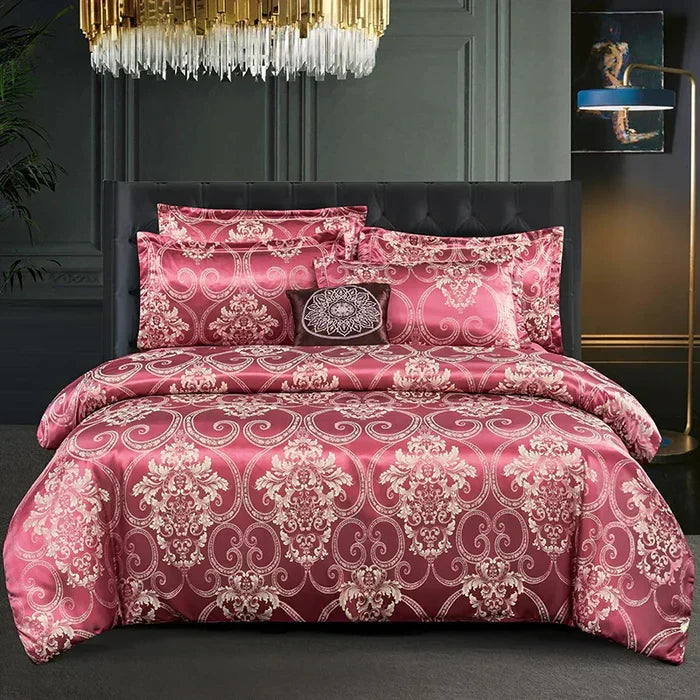 Luxury satin duvet set, providing a smooth and comfortable sleeping experience.
