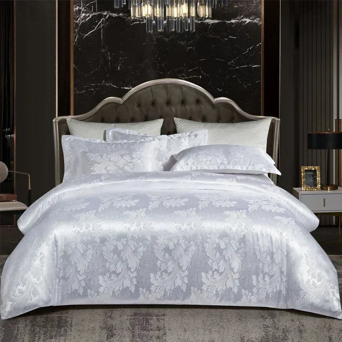 Luxury home textile satin duvet set, smooth and soft for modern decor.