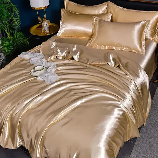 Durable satin duvet cover set, machine washable for easy luxury, perfect for elegant home decor.