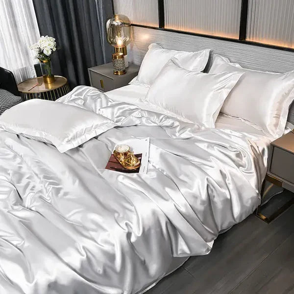 Luxury satin duvet cover, transforming your bedroom into a serene sanctuary of soft comfort.