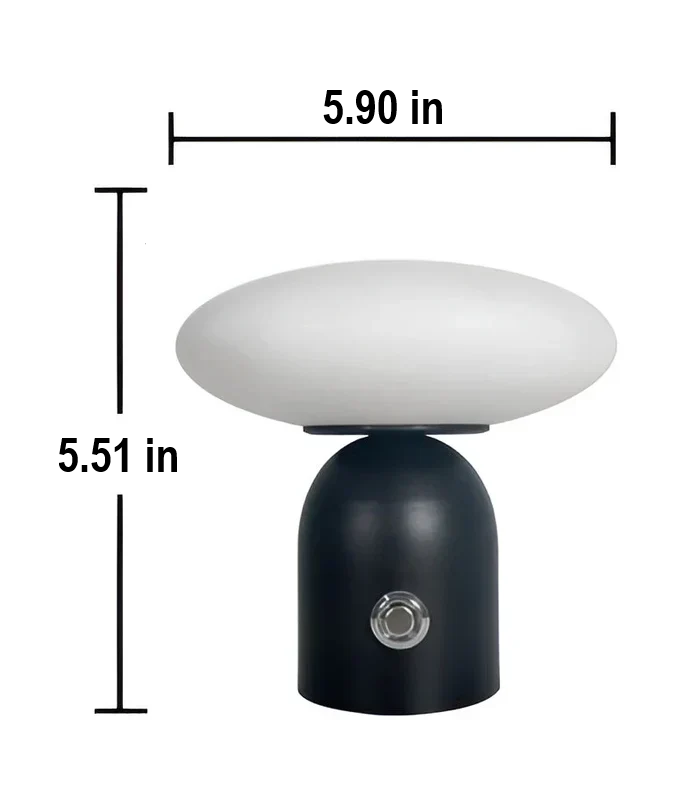 Scandinavian design black mushroom lamp. Luxury cordless touch table light for modern home interiors.
