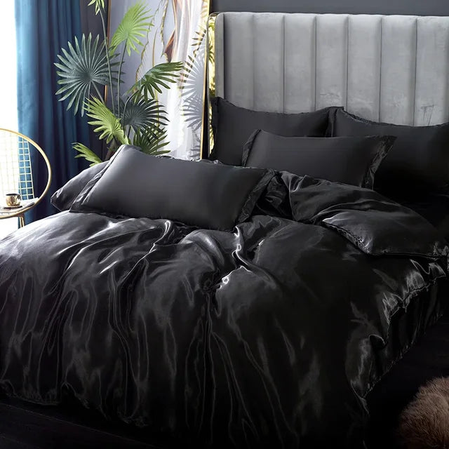 Fitted sheet of a luxury satin bedding set, perfectly tailored for a sleek look.