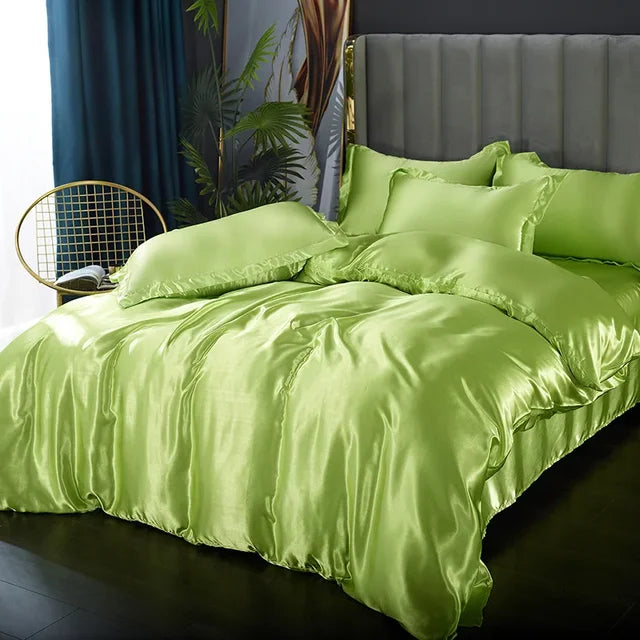 A folded silky satin duvet cover, ready to transform a bedroom into a luxurious retreat.