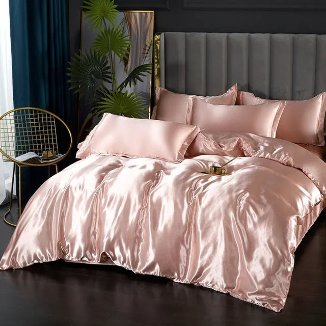 Packaged luxury silky satin bedding set, highlighting its premium quality and feel.