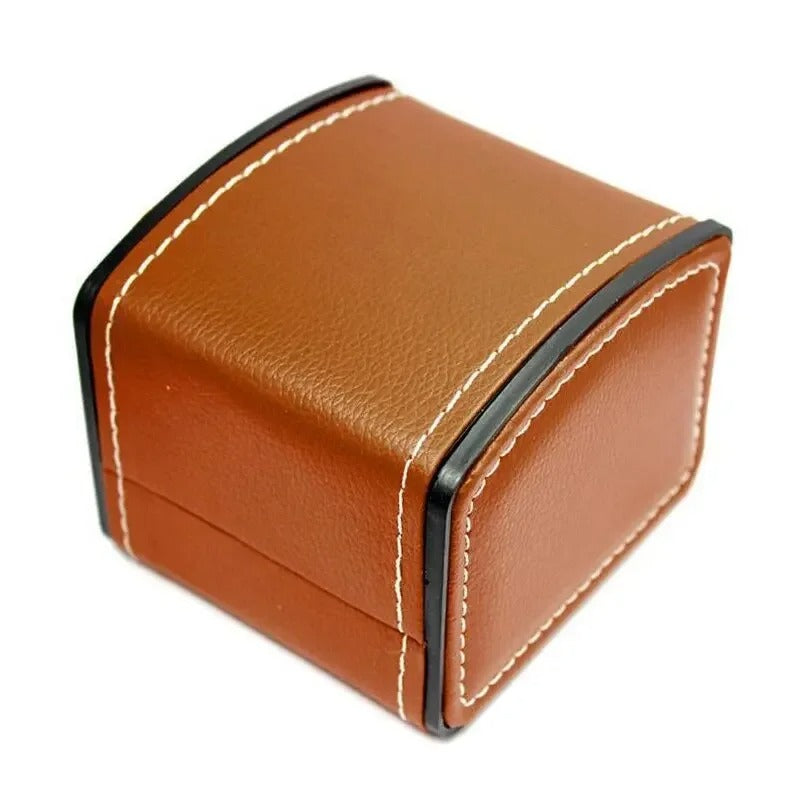 Compact luxury travel watch case for single timepiece. Secure & portable watch protection.