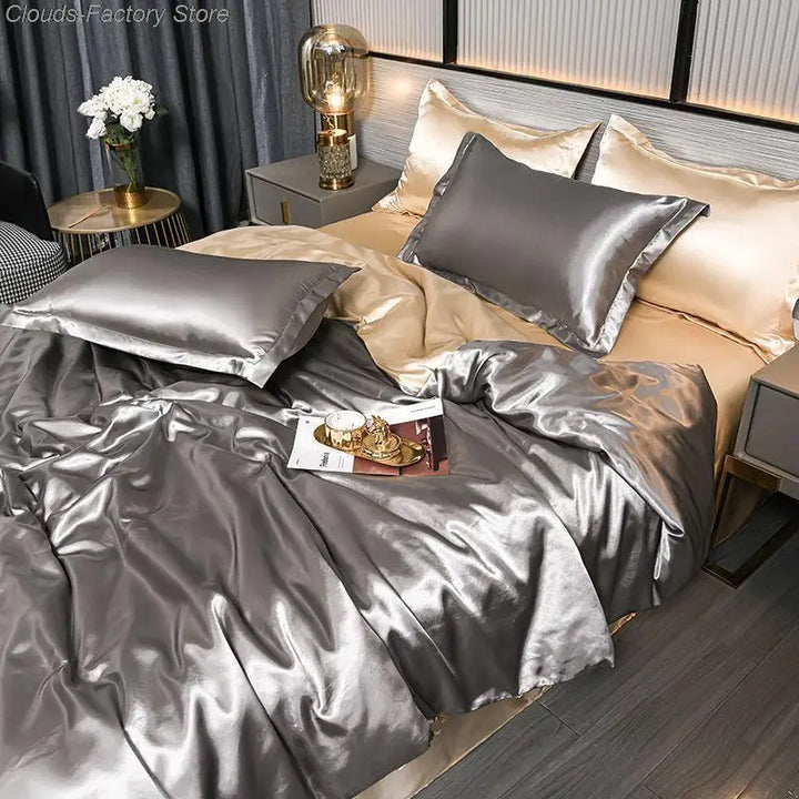 Bedroom textile: plush solid color satin duvet cover set for ultimate comfort and style.