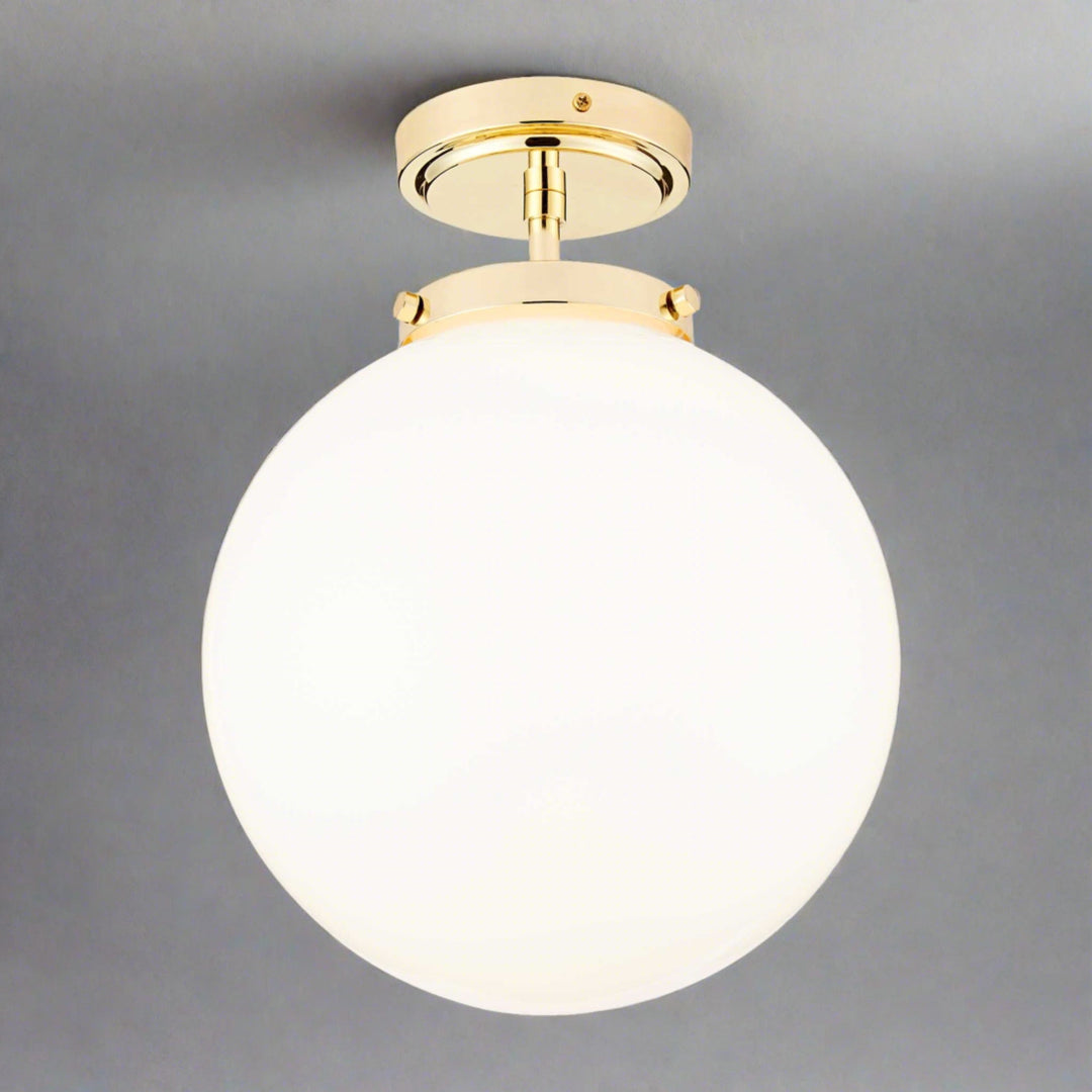 LumiSphere spherical LED ceiling light, luxury bathroom lighting, contemporary design.