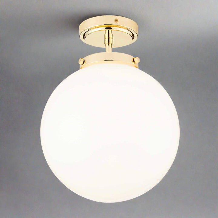 LumiSphere spherical LED ceiling light, luxury bathroom lighting, contemporary design.