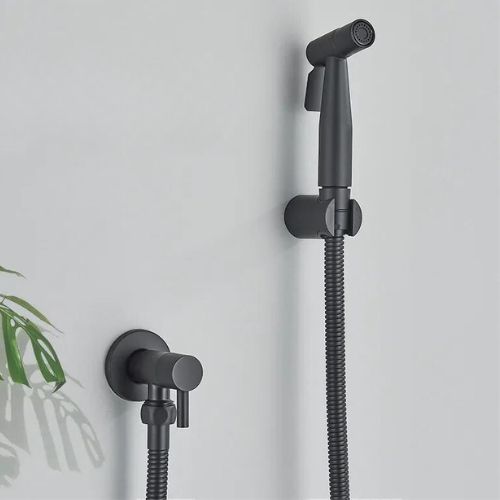 Sleek stainless steel bidet hand shower, PureFlow design for modern bathrooms, ensuring optimal hygiene & freshness.