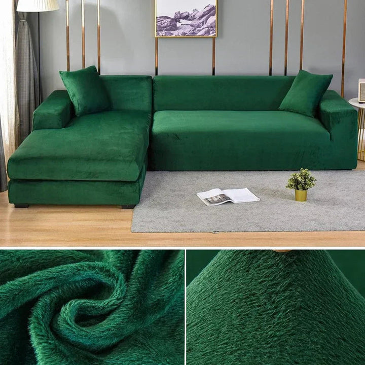 Modern velvet sofa slipcover, soft to touch, protecting furniture from spills & wear.