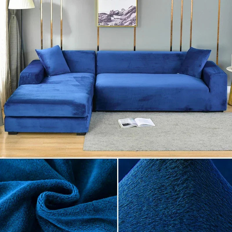 Elegant stretch velvet sofa cover, a luxurious addition to any living room, easy care.