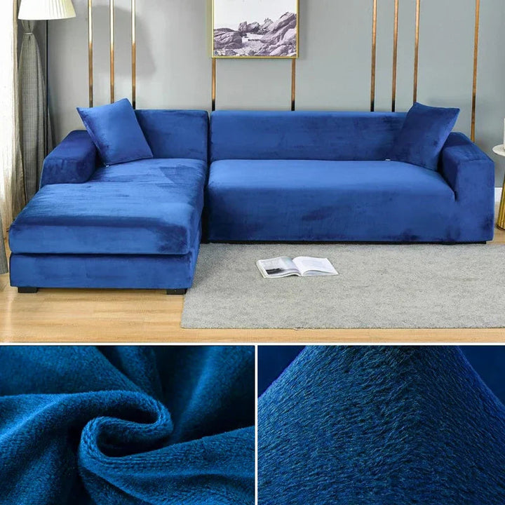 Elegant stretch velvet sofa cover, a luxurious addition to any living room, easy care.