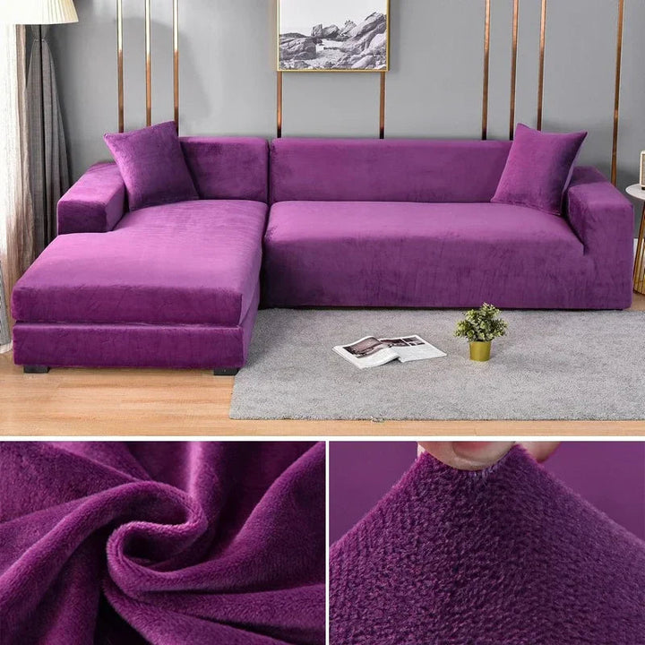 Durable stretch velvet furniture protector, transforms look, pet & kid friendly, washable.