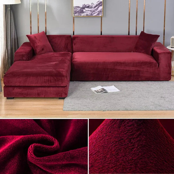 Easy-fit stretch velvet sofa cover, enhancing home decor with comfort and protection.
