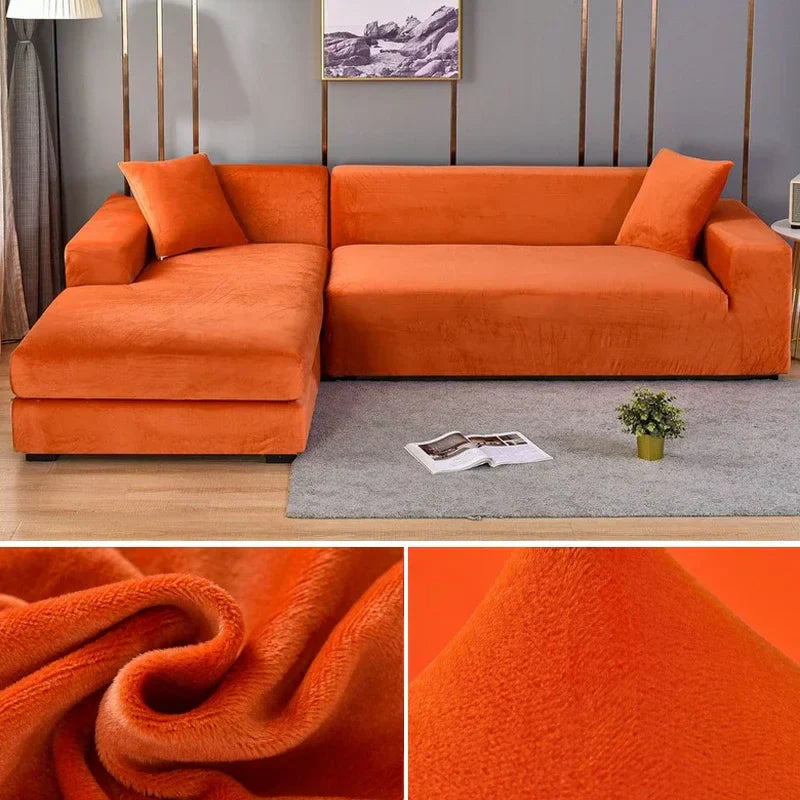Stretch velvet couch cover in a luxurious finish, perfect for an updated, sophisticated living room.