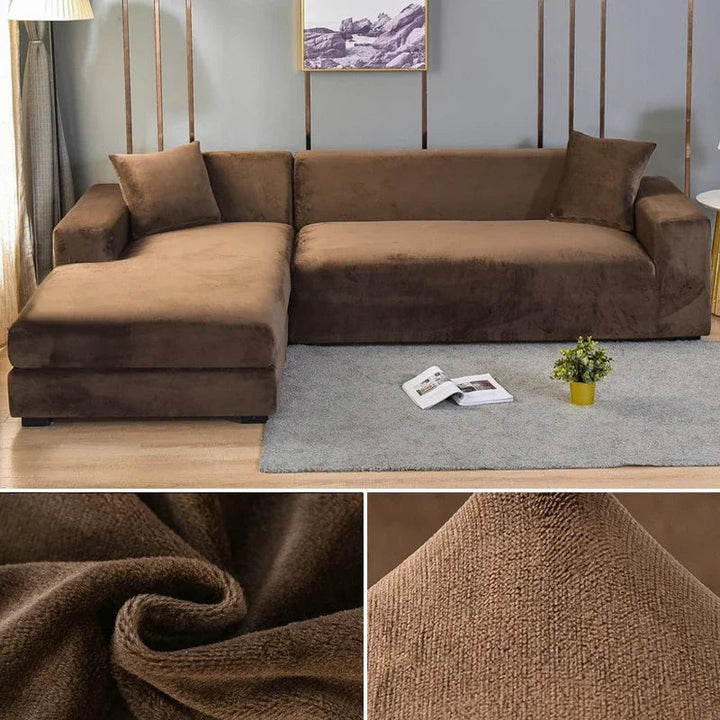 Pet friendly stretch velvet slipcover, combining protection, comfort, and modern elegance.
