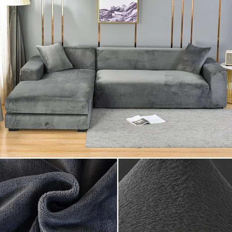 Premium velvet sofa slipcover, stretchable & luxurious, safeguarding your living room couch.