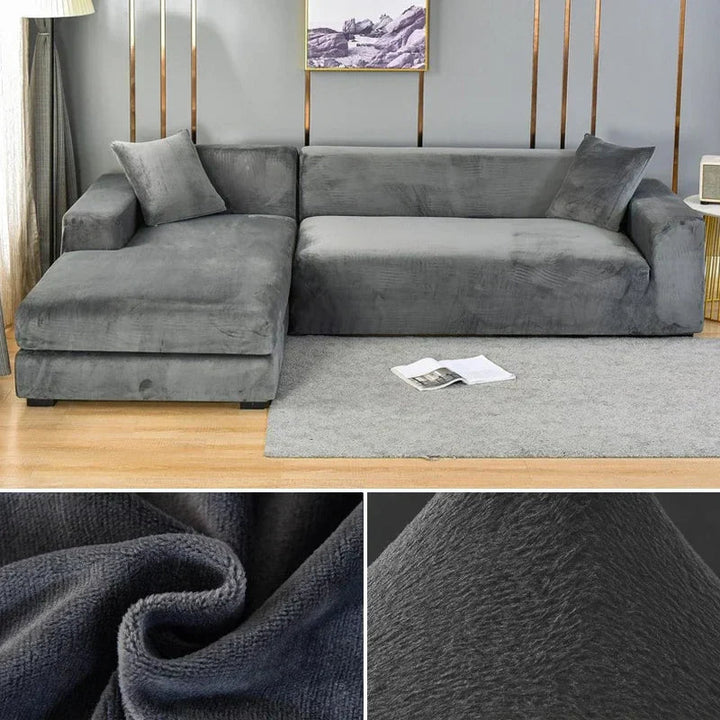 Premium velvet sofa slipcover, stretchable & luxurious, safeguarding your living room couch.