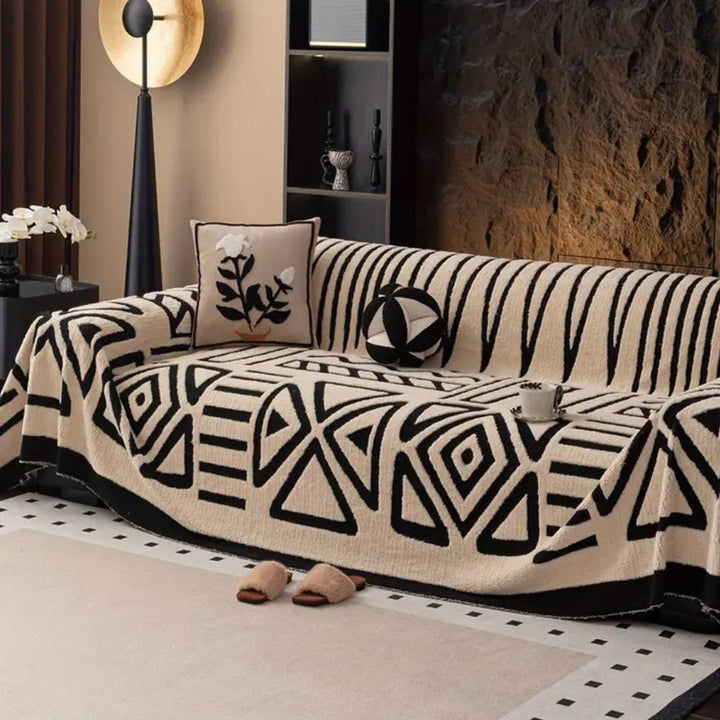 Luxury urban maze jacquard sofa cover for modern living rooms, pet-friendly protection.