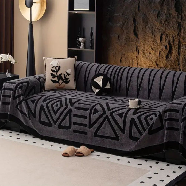 Modern microfiber non-slip couch cover with an urban maze design, washable for easy care.
