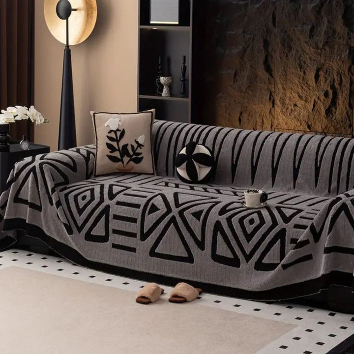 Stylish luxury sofa cover, urban maze pattern, jacquard fabric, ideal for living room decor & protection.