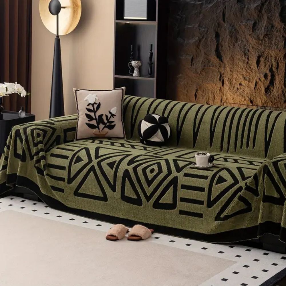 Pet-friendly furniture protector: urban maze microfiber sofa cover, non-slip, washable, modern design.