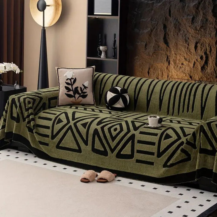 Pet-friendly furniture protector: urban maze microfiber sofa cover, non-slip, washable, modern design.