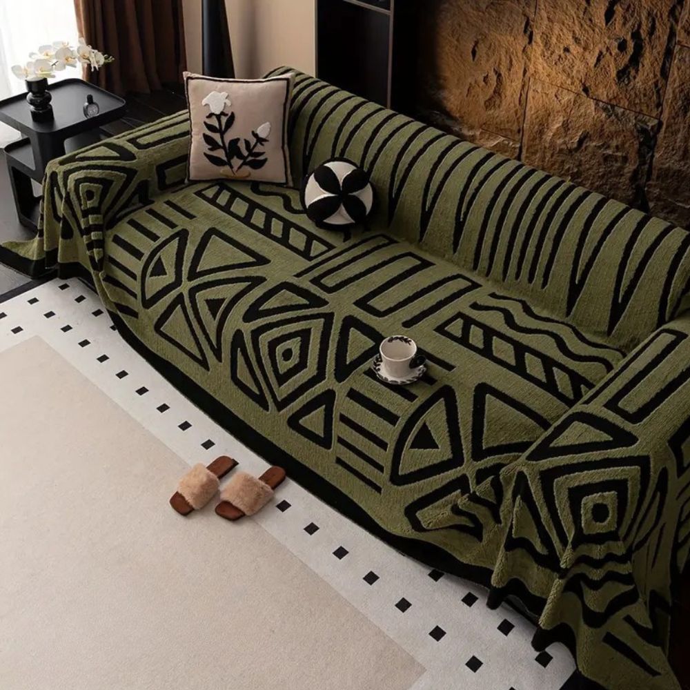 Washable non-slip urban maze couch cover, microfiber, modern home decor, durable furniture protection.