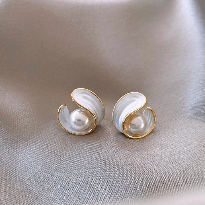 Elegant white opal and pearl dangle earrings for women, luxurious gold tone finish, ideal for special gifts.