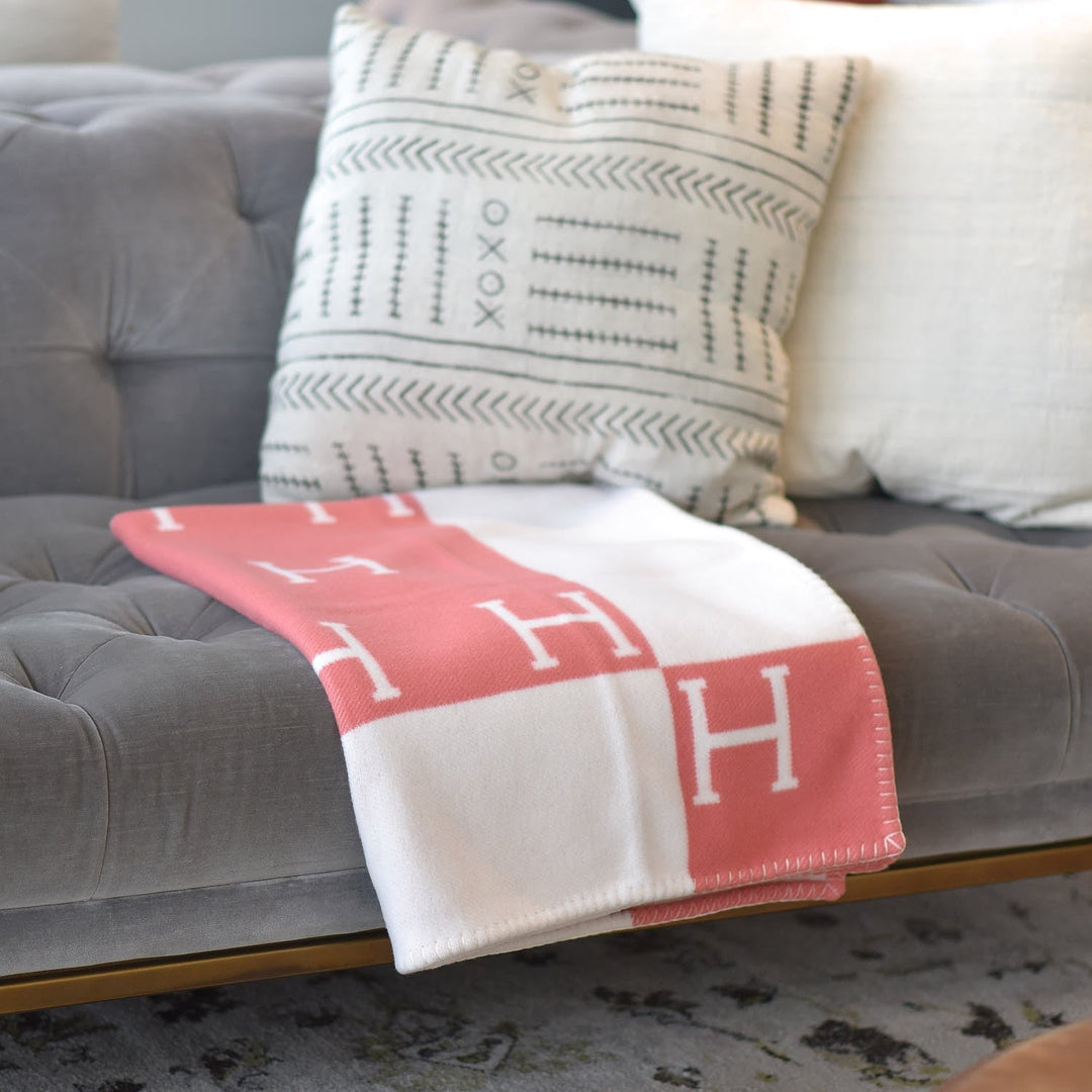 Beautiful wool & cashmere luxury blanket, variegated plaid design, perfect as a sofa throw home decor accent.