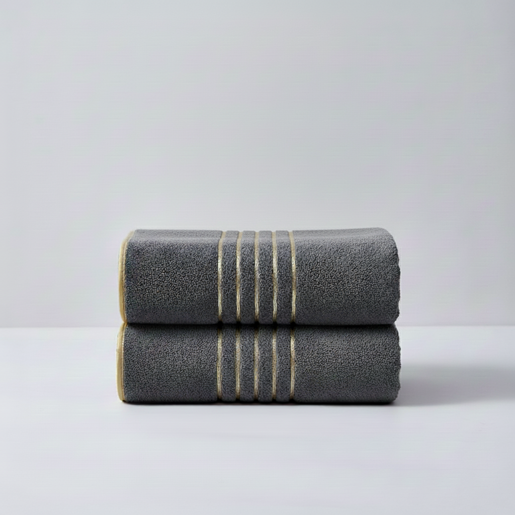 LuxuryWrap microfiber bath towel set, soft & absorbent for adults, modern grey stripes
