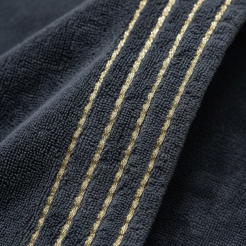 Close-up of a plush LuxuryWrap microfiber bath towel, emphasizing its softness and striped texture.