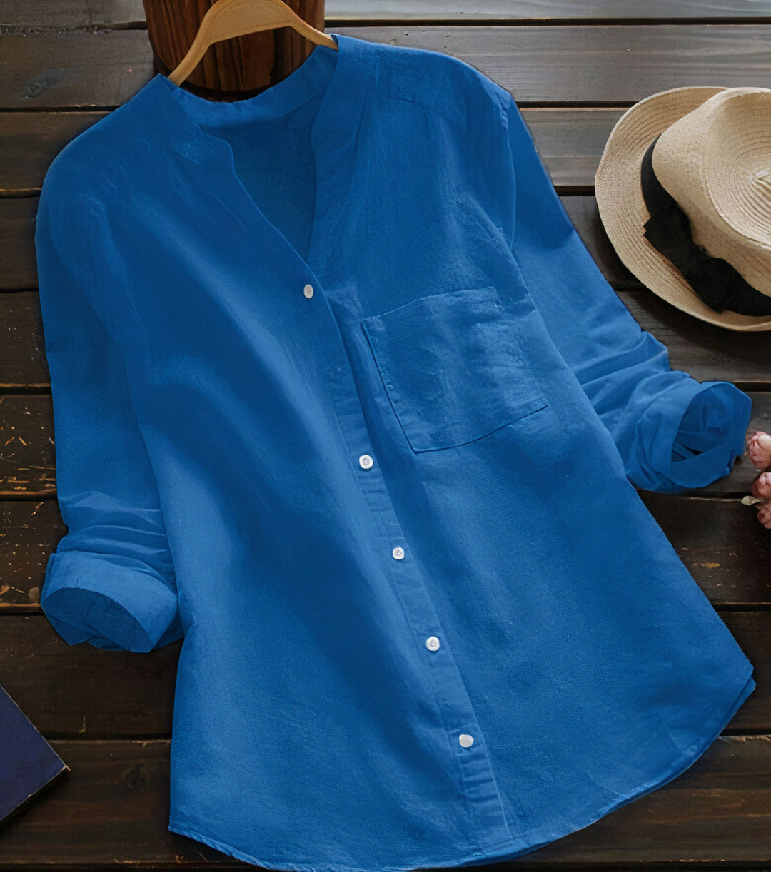 Loose fit cotton linen blouse for women, offering a breathable and stylish option for summer outfits.