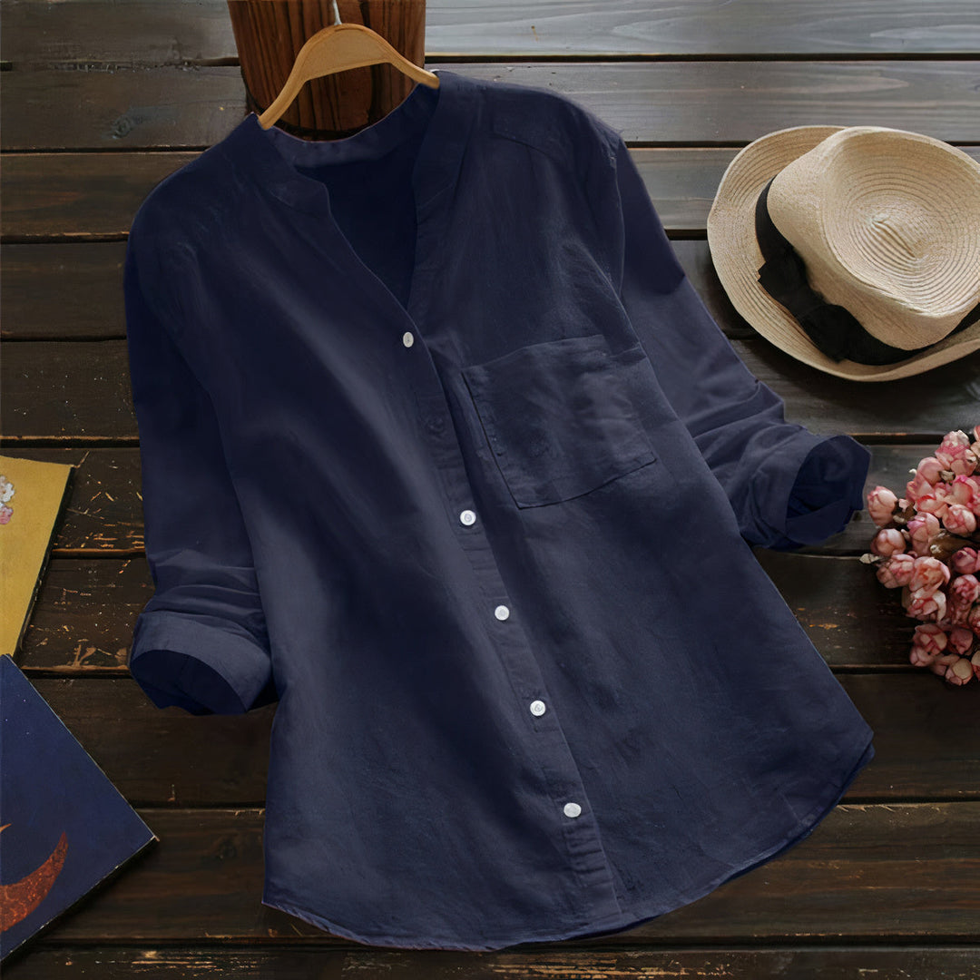 Lightweight Maëlle women's top, a comfortable cotton linen blend blouse perfect for casual occasions.
