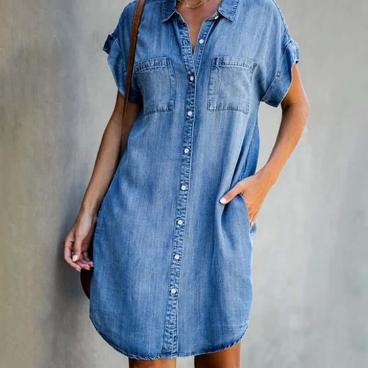 Maeve women's casual denim midi dress, relaxed fit, perfect for everyday summer wear