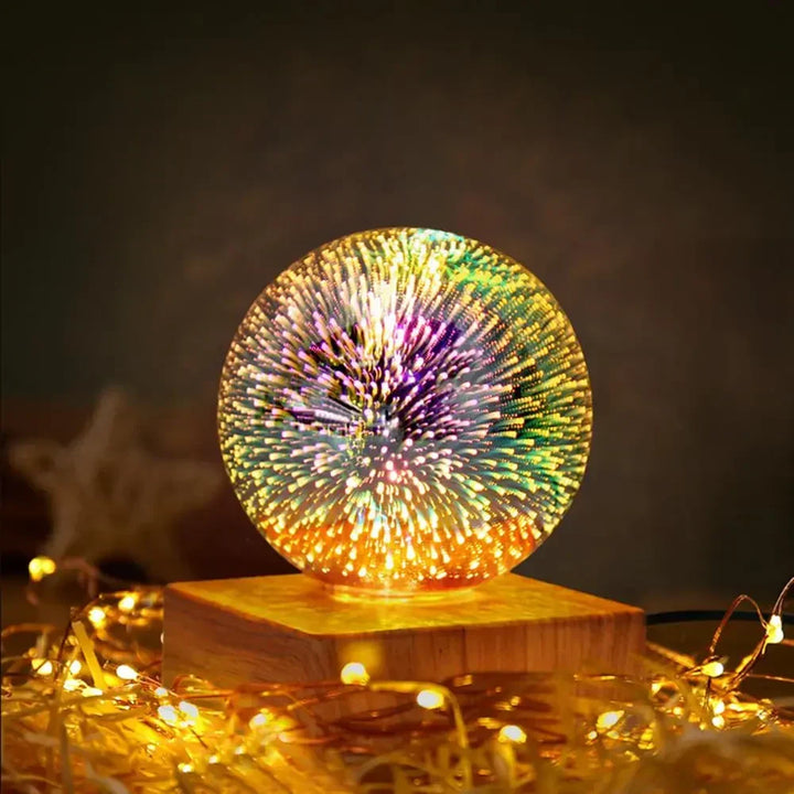 Magical 3D firework crystal ball lamp, creating enchanting ambient lighting. Ideal night light for bedroom decor.