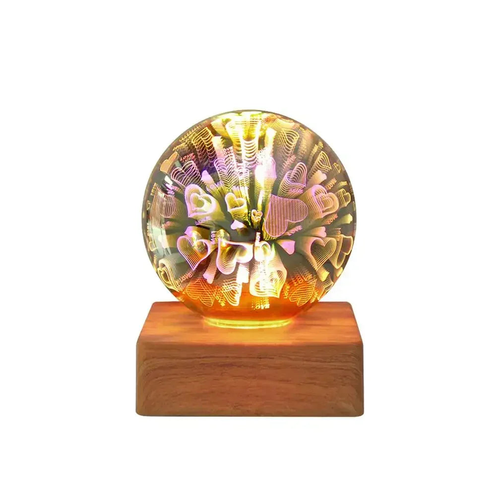 Decorative crystal ball lamp featuring a captivating 3D firework effect. Enhances home decor with ambient light.