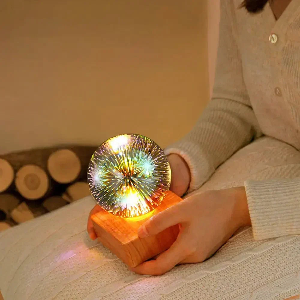 Unique 3D firework crystal ball lamp, a magical decorative night light & home accent. Perfect ambient gift.