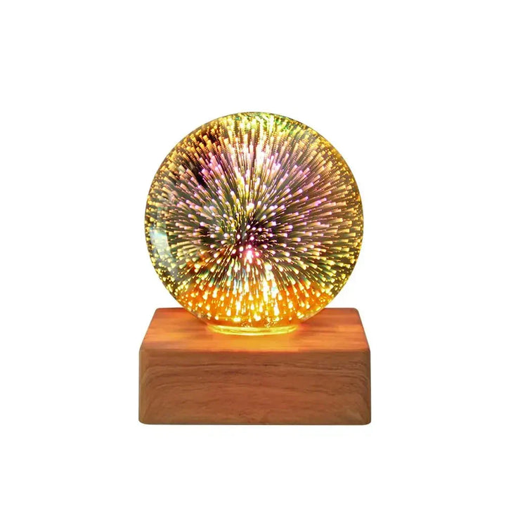 USB powered 3D firework crystal ball lamp, a decorative night light creating a magical bedroom ambiance.