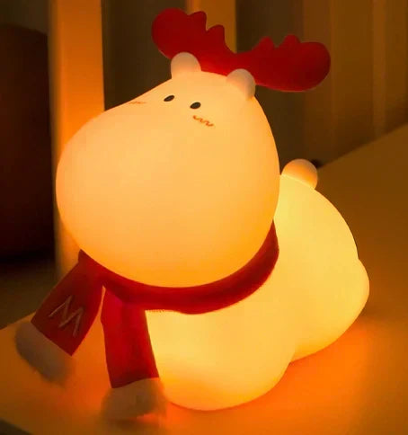 Magical LED Reindeer Night Lamp: GlowDeer silicone light, perfect for kids room decor & bedtime. Rechargeable LED.