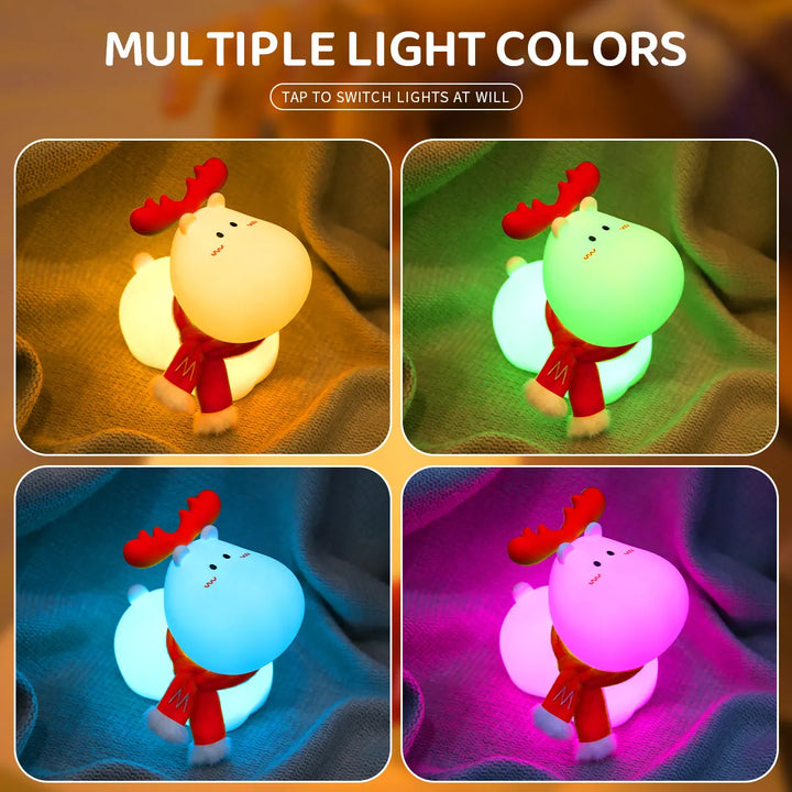 GlowDeer Magical LED Reindeer Night Light Lamp creating a warm glow for kids' room decor & bedtime comfort.